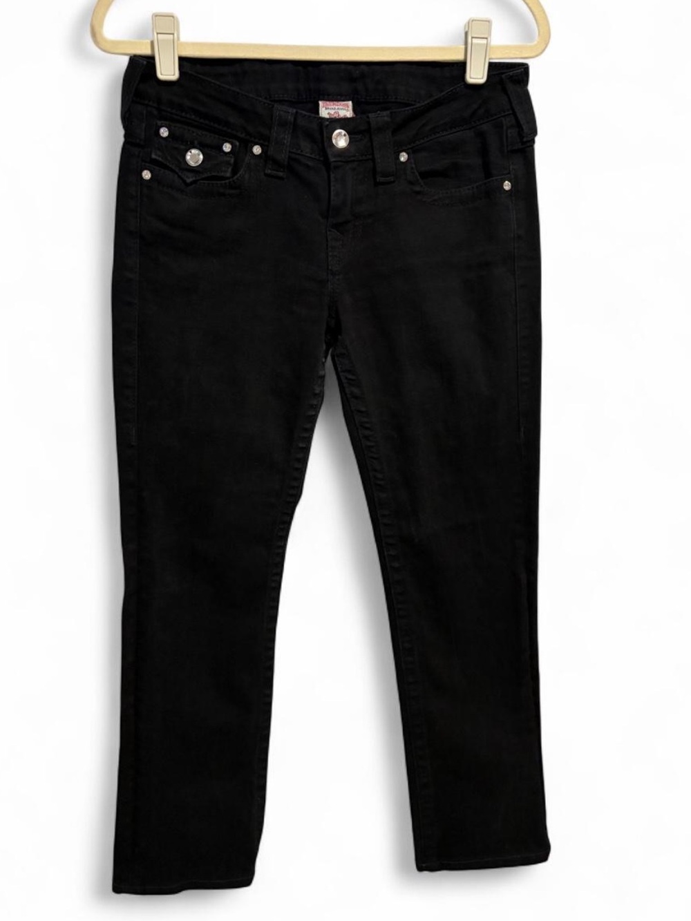 Vintage True Religion straight-leg black jeans with rhinestone